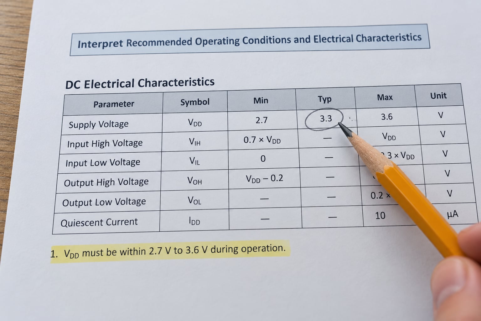 Interpret Recommended Operating Conditions and Electrical Characteristics