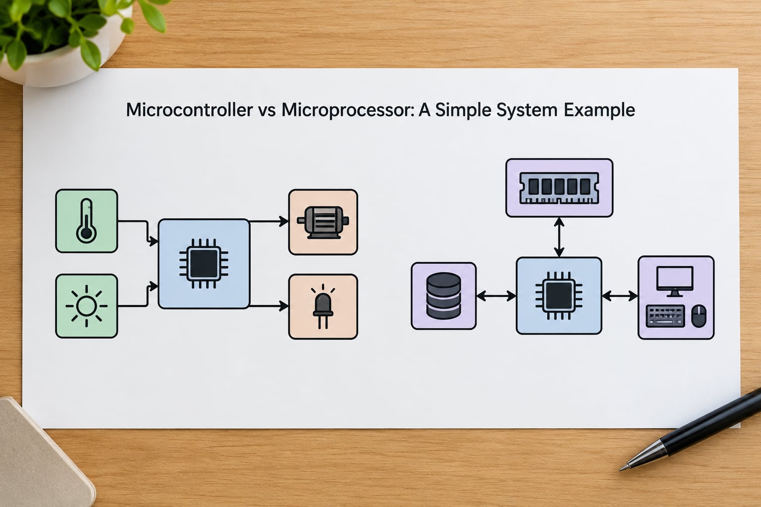 Microcontroller vs Microprocessor: A Simple System Example